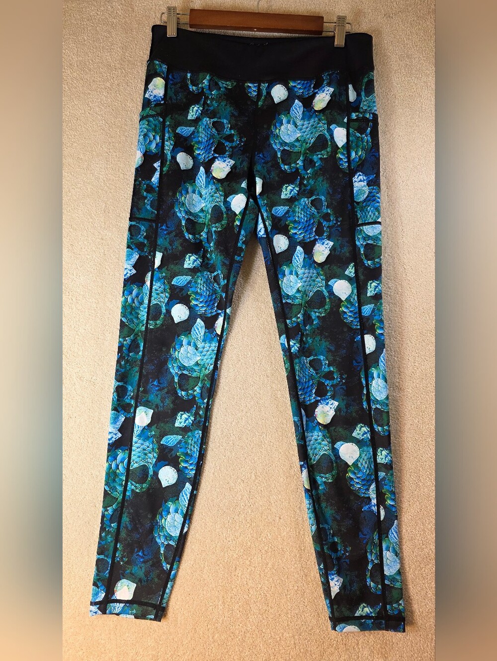 Constantly Varied Gear Mermaid Skull Leggings Blue Green Workout Yoga Womens L